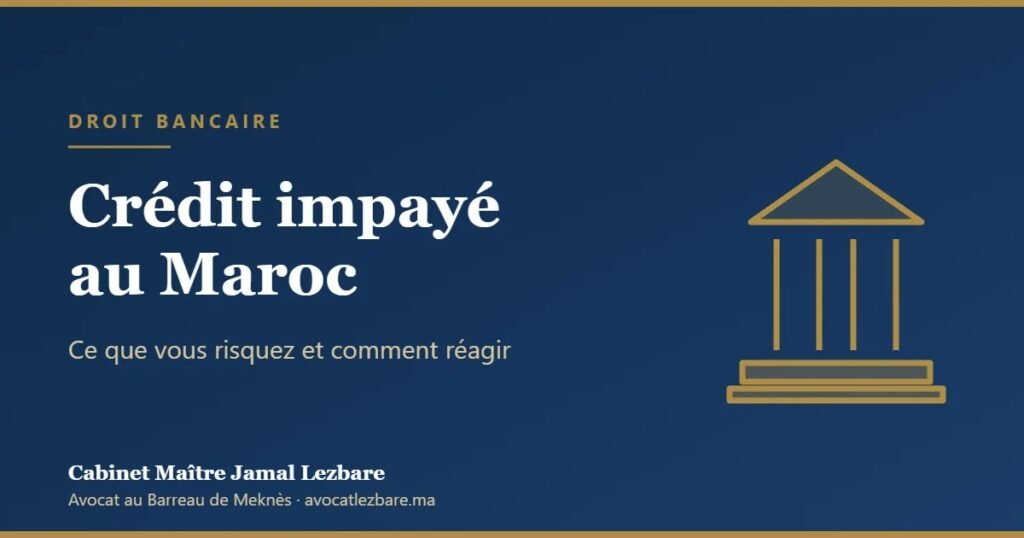 Illustration : bâtiment de banque et titre « Crédit impayé au Maroc »